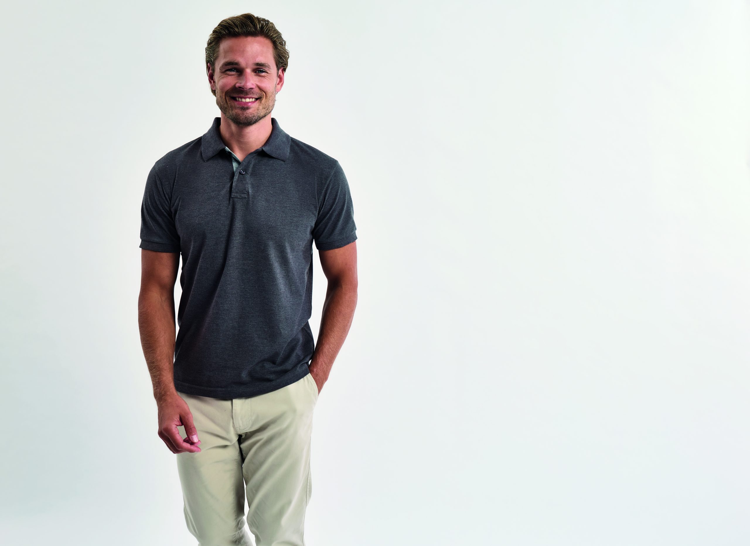AQ012_Charcoal_HeatherGrey_1_Expires_Dec_2026 Asquith and Fox - AQ012 - MENS CLASSIC FIT CONTRAST POLO SHIRT - Image 1