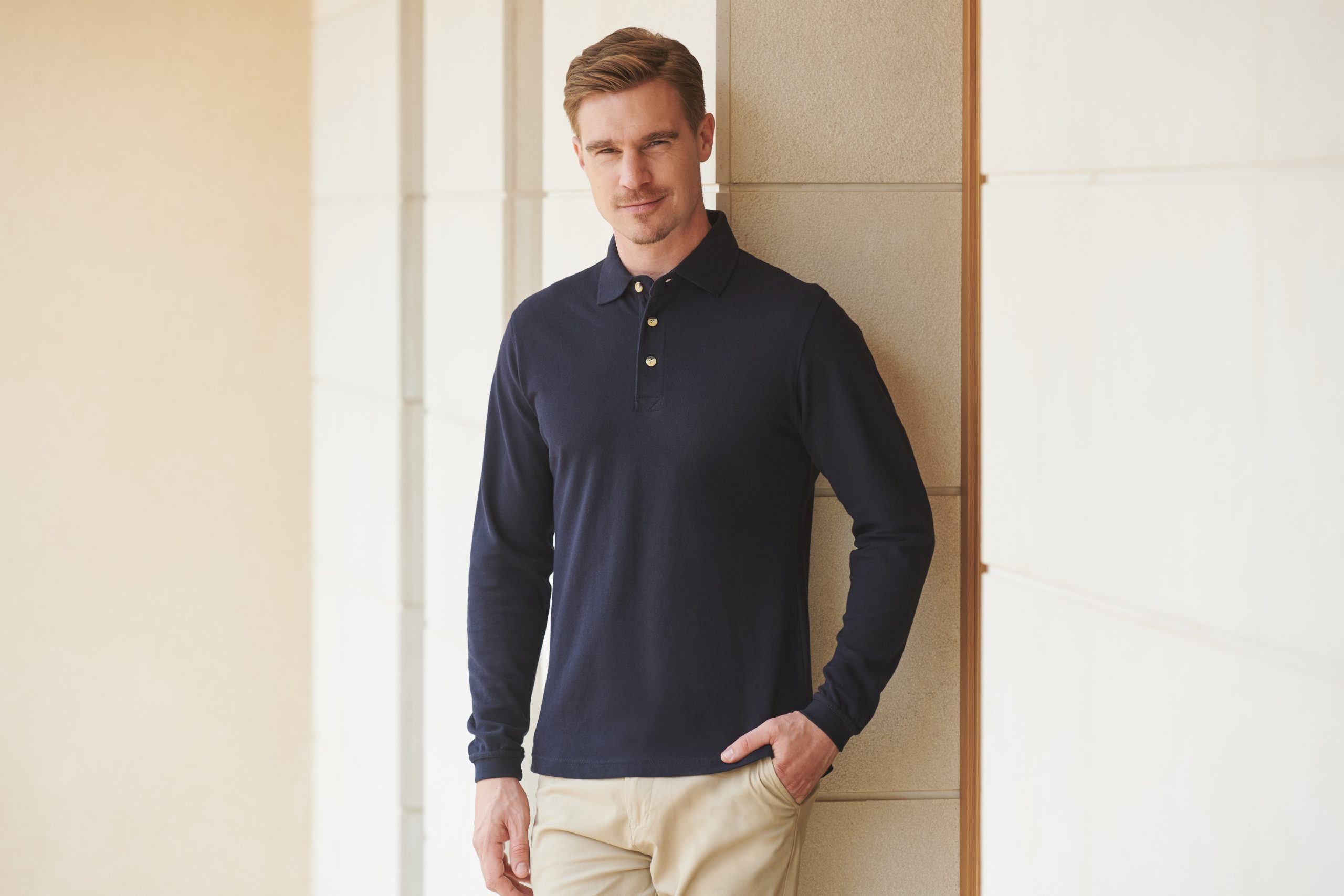 H105_NAVY_25_01_DISTRIBUTOR_noexpiry Henbury - H105 - LONG SLEEVE COTTON PIQUE POLO SHIRT - Image 1
