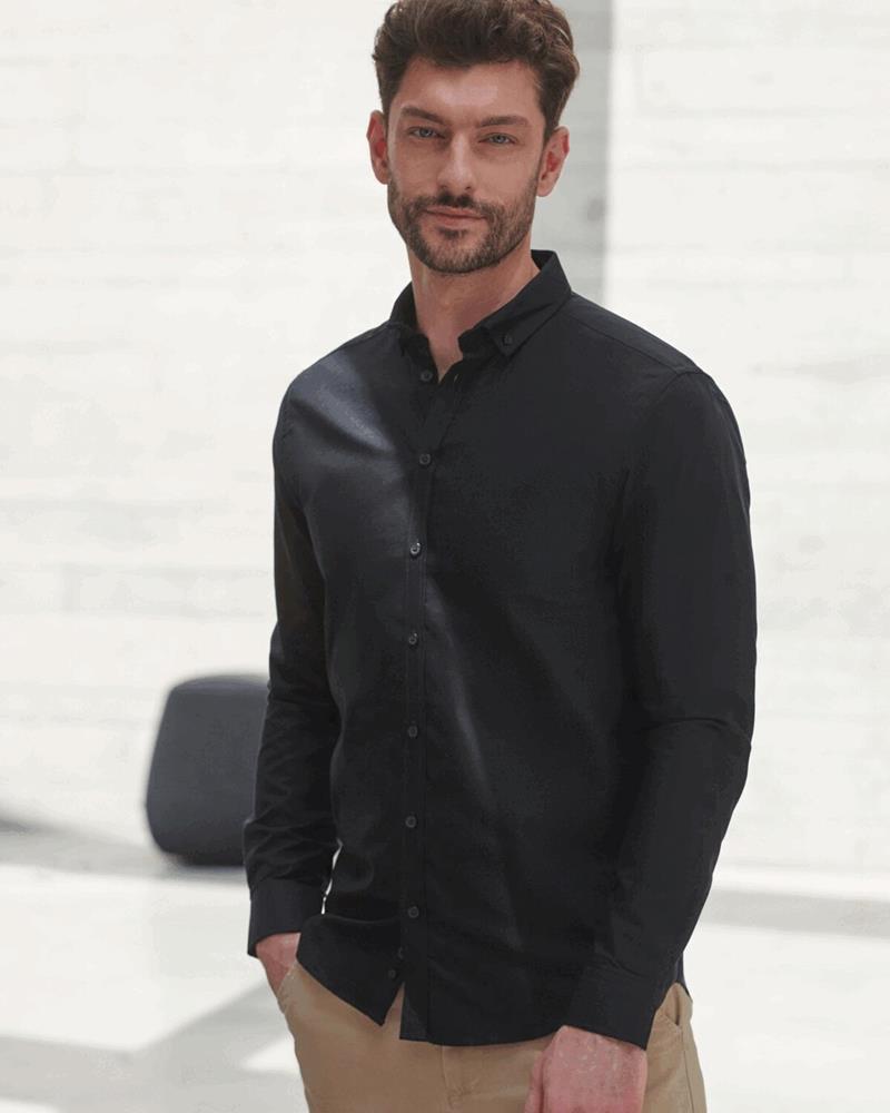 HB512S Henbury - H512S - MENS LONG SLEEVE MODERN OXFORD SHIRT - SLIM FIT - Image 1