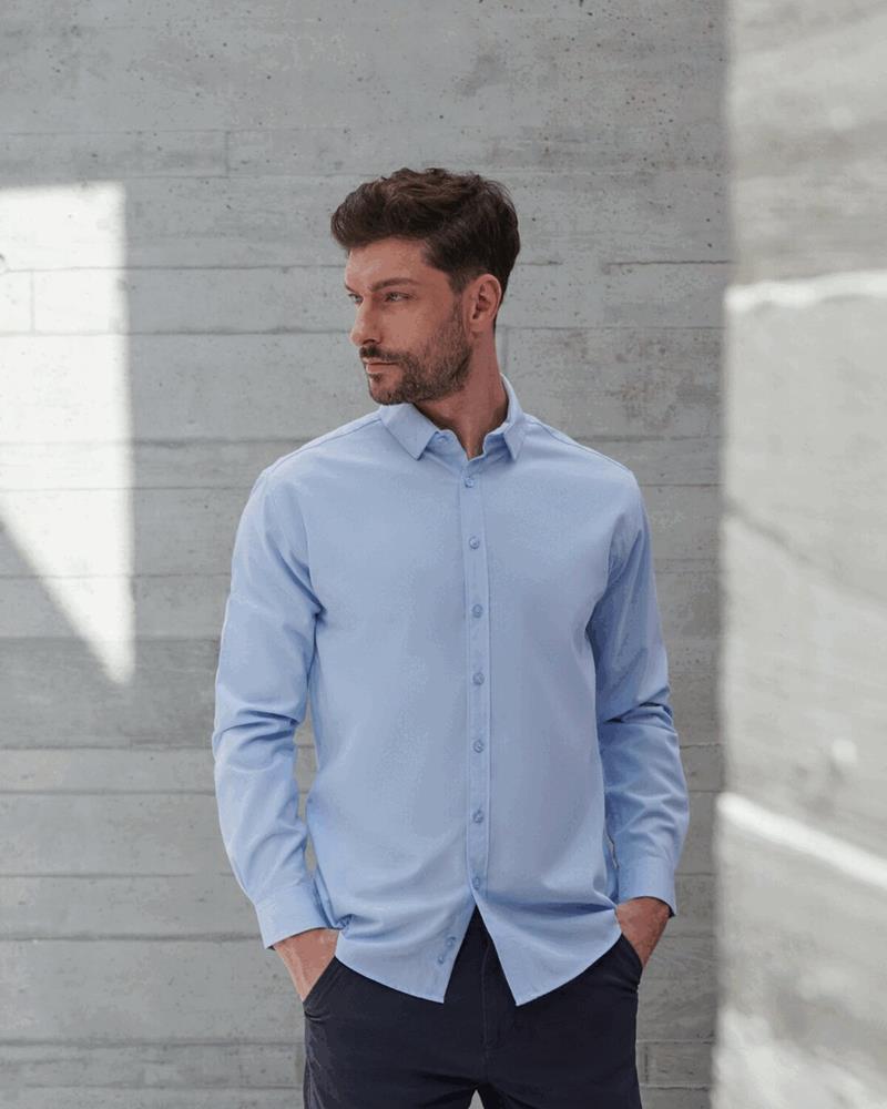 HB582M Henbury - H582 - LONG SLEEVE COTTON FEEL SHIRT - Image 1