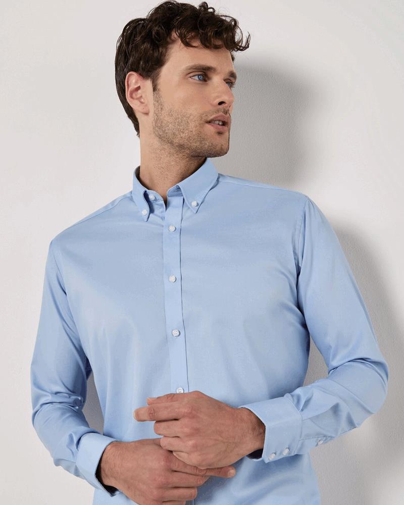 KK182M Kustom Kit - KK182 - SLIM FIT STRETCH OXFORD LONG SLEEVE SHIRT - Image 1