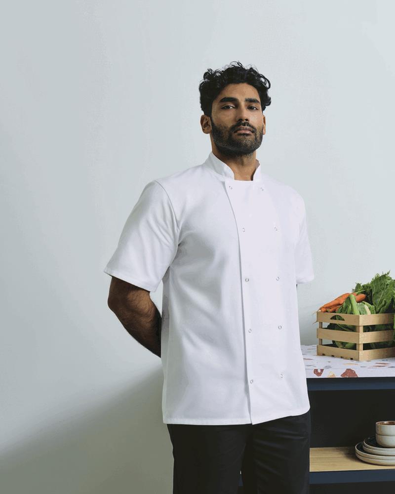 PR664M Premier Workwear - PR664 - STUD SHORT SLEEVE CHEF JACKET - Image 1